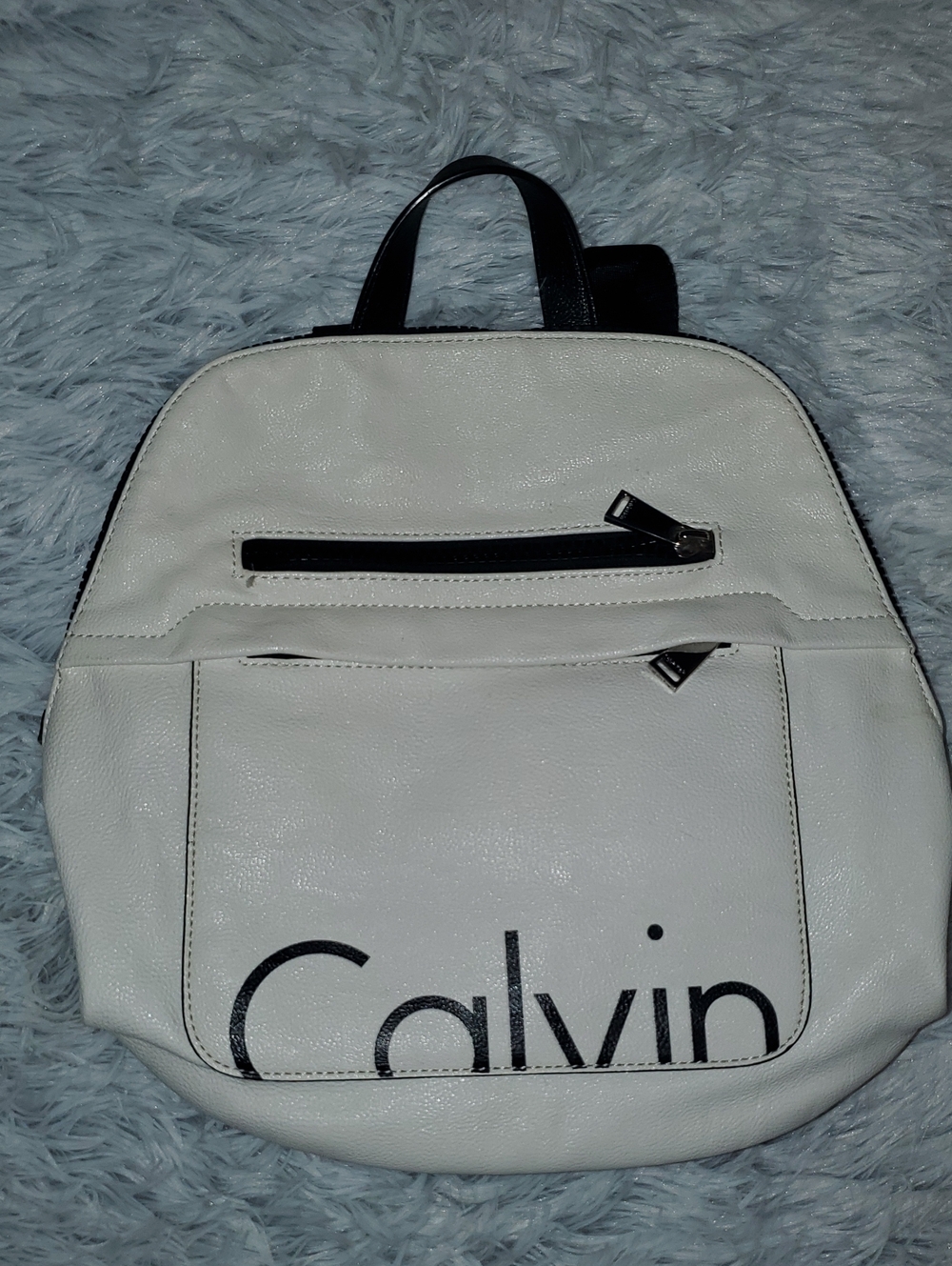 *Calvin Klein White Backpack with Black Accents and Logo*